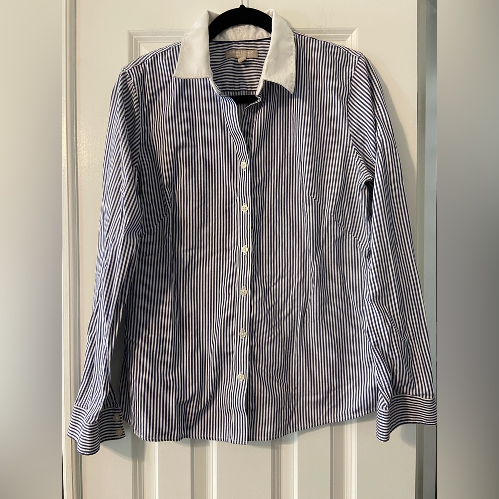 Banana Republic Blue & White Striped Non-Iron Fitted Button Down - Size 14